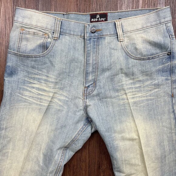 Red Ape Jeans Mens 34 Blue Denim Baggy Wide Leg Hip Hop Rap Streetwear Y2K - Picture 3 of 10